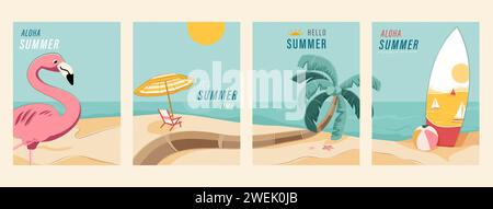 Colorful summer beach vector background poster design collection set of four Stock Vector