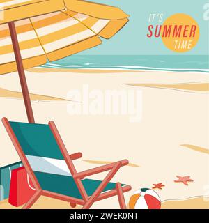 Summer vector background with beach chair and umbrella Stock Vector