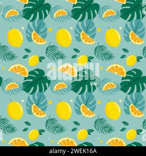 Fresh summer leamless pattern in pastel light green background vector design Stock Vector