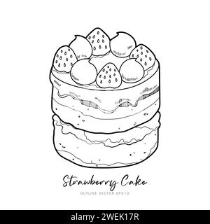 Strawberry cake outline vector design on white background Stock Vector