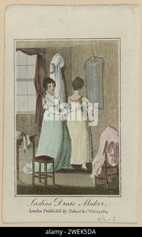 The Book of Trades, 23 Oct. 1804 : Ladies Dress Maker.Customer is making a  tailor-made jaw. She makes a fitting woman by means of a piece of paper or  dust. The pattern