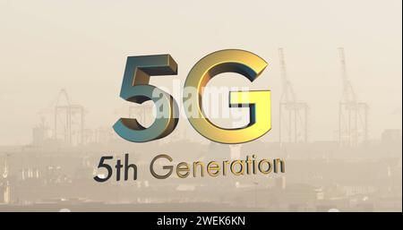 Image of 5g 5th generation text over statistics and data processing ...