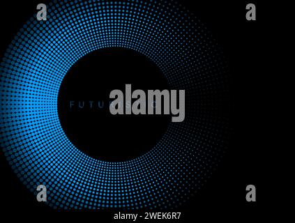 Futuristic minimal tech blue halftones dotted circles abstract background. Geometric vector design Stock Vector