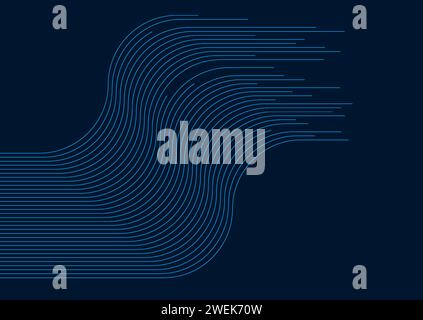 Dark blue curved geometric lines tech abstract background. Vector design Stock Vector
