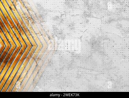 Grey dotted grunge abstract background with golden arrows. Vector design Stock Vector