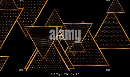 Blue and golden dotted triangles abstract tech background. Vector graphic design Stock Vector