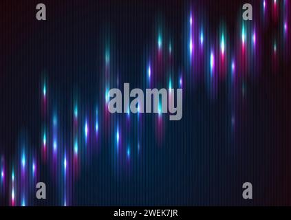 Abstract blue purple neon growing financial graph chart background. Vector tech design Stock Vector