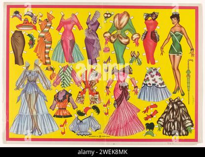 Dressing doll, ca. 1954-1955, nr. 734, Anonymous, 1954 - 1955  Cut out with women's clothing 1954-1955.  paper  fashion plates. dress, gown (+ women's clothes) Stock Photo