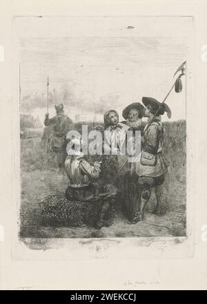 Soldiers with a young girl, Reinier Craeyvanger, 1822 - 1880 print On ...