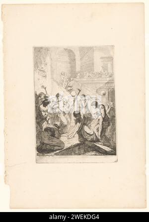 Burying dead, François Hutin, c. 1730 - c. 1750 print Part of a series of seven works of mercy with performances in antique setting.  paper etching burying the dead, 'mortuus sepellitur'  one of the (seven) Acts of Mercy Stock Photo