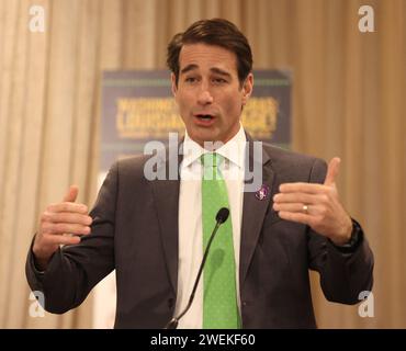 Washington, DC, USA. 25th Jan, 2024. U.S. Congressman (Louisiana, 6th District, Republican) Garret Graves speaks during a “Louisiana Engage” luncheon that was hosted by GNO, Inc. as a part of “Mardi Gras in D.C.” activities inside the International Terrace Room of the Washington Hilton Hotel in Washington, DC on Thursday, January 25, 2023. (Photo by Peter G. Forest/SipaUSA) Credit: Sipa USA/Alamy Live News Stock Photo