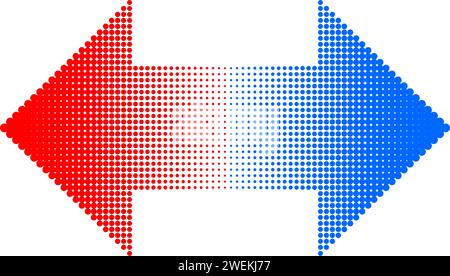 Red-blue scale in form of double-sided arrow. Motion to the left and right, with a central fade. An old-school video game-style pixel sign Stock Vector