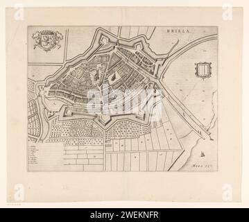 Map of Brielle, Anonymous, 1652 print Map in a nutshell perspective. At the top left the weapon ...