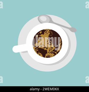 Coffee fortune telling world map. Mug and coffee top view. Stock Vector