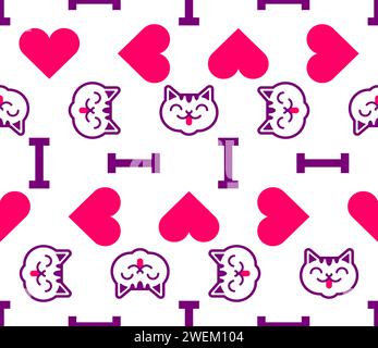 I love cats pattern seamless. Heart and cat background. I like pet texture. Symbol of love for animals ornament Stock Vector