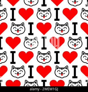 I love cats pattern seamless. Heart and cat background. I like pet texture. Symbol of love for animals ornament Stock Vector