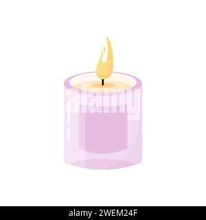 purple burning aroma candle in glass container , cartoon style isolated on white background Stock Vector