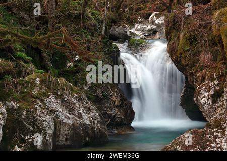 unikov vodni gaj Trenta Lepena Slovenia Long Exposure Stock Photo