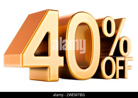 40 percent discount. Golden 40 percent off, text. Discount and sale, concept. 3D rendering isolated on white background Stock Photo