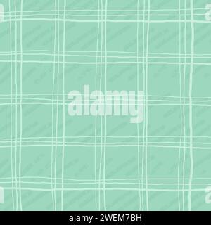 green, pale, white, grey background with brush texture effect, weave plaid style fine broken lines. Irregular check repeat pattern. Square diagonal sh Stock Vector