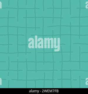 green, pale background with brush texture effect, weave plaid style fine broken lines. Irregular check repeat pattern. Square diagonal shape, grunge n Stock Vector