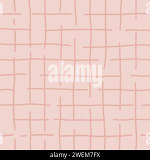 beige, pale, pink background with brush texture effect, weave plaid style fine broken lines. Irregular check repeat pattern. Square diagonal shape, gr Stock Vector