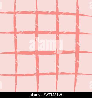 Hand Drawn Irregular Geometric Pattern with doodle freehand grid. Unique pink, red, pale, beige brush shapes and borders. y2k grunge Simple Design Ele Stock Vector
