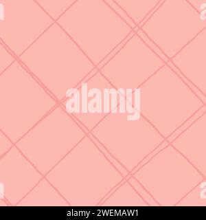 pink, red background with zig zag texture effect, weave plaid style fine broken lines. Irregular check repeat pattern. Square diagonal shape, grunge n Stock Vector