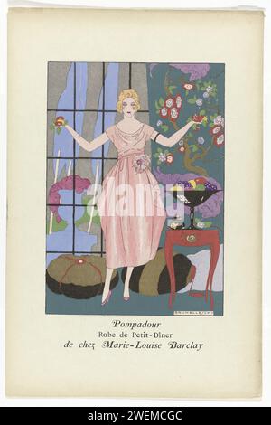 La Garlande, Nov. 1919: Pompadour (...), 1919  Japon by Marie-Louise Barclay. Print from the magazine La Guirlande, album Mensuel d'Art et de la Litterature (1919-1920).  paper engraving fashion plates. dress, gown (+ women's clothes). flowers Stock Photo