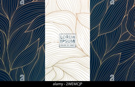 Vector set of flower, leaves elegant patterns. Abstract perfume, jewelry, coffee, tea royal package. Luxury tags, beauty background ornaments Stock Vector