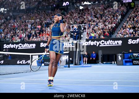 Paris, France. 25th Jan, 2024. Cori Coco Gauff during the Australian Open AO 2024 Grand Slam tennis tournament on January 25, 2024 at Melbourne Park, Australia. Credit: Victor Joly/Alamy Live News Stock Photo