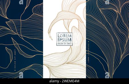 Vector set of flower, leaves elegant patterns. Abstract perfume, jewelry, coffee, tea royal package. Luxury tags, beauty background ornaments Stock Vector