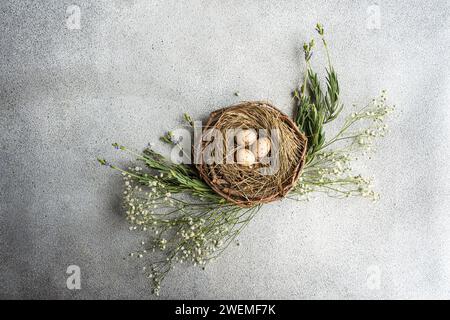 easter table setting with nest Stock Photo