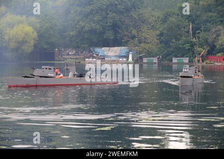 naval battle at peasholm park scarborough north yorkshire united kingdom Stock Photo