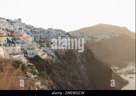 Morning light on the cityscape of Oia on the cliffs of Santorini Stock Photo