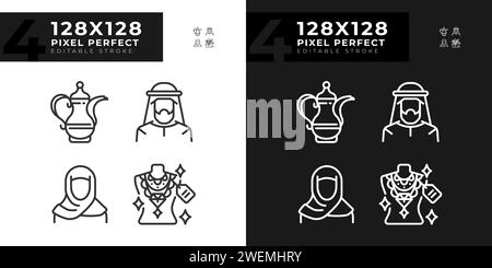 Unique arabic culture linear icons set for dark, light mode Stock Vector