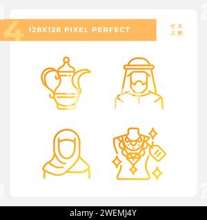 Unique arabic culture gradient linear vector icons set Stock Vector