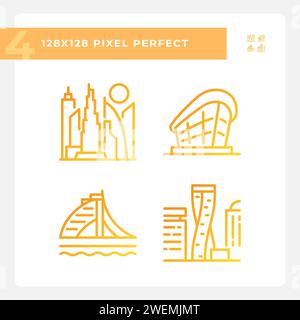 Dubai modern architectural landmarks gradient linear vector icons set Stock Vector