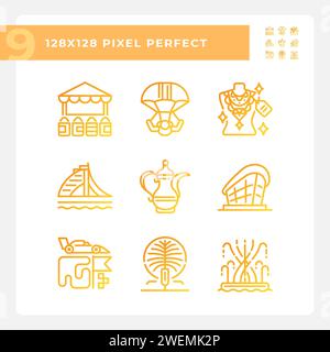 Arabian luxury lifestyle gradient linear vector icons set Stock Vector