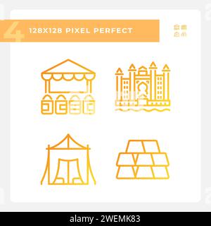 Uae wealth arabic heritage gradient linear vector icons set Stock Vector