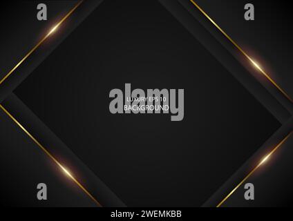 Abstract luxury black triangles shapes with gold lines, EPS 10 vector background Stock Vector