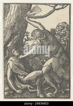 Kain kills Abel, Anonymous, After Lucas van Leyden, 1518 - 1522 print   paper  the killing of Abel: Cain slays him with a stone, a club or a jaw-bone, alternatively with a spade or another tool as weapon. book in which illustrations are essential Stock Photo