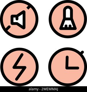 Setting color icons set. Nebulizer simple icon. Medical equipment for inhalation. Time, energy, sound, cleaning flat signs. Stock Vector