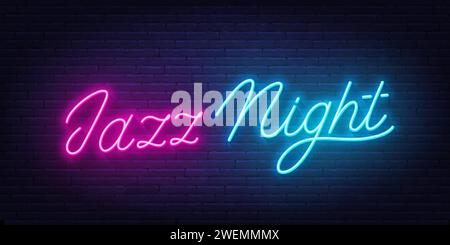 Jazz Night neon lettering on brick wall background Stock Vector