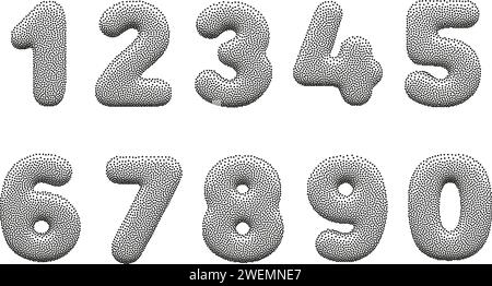 Stipple 3d numbers on a white background. Stock Vector