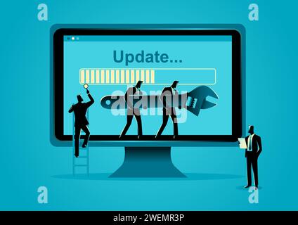 Business concept vector illustration of businessmen working together to update the system Stock Vector