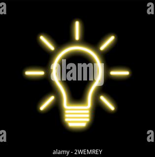 neon yellow bulb on black background for decorations, ideas, party, club, banners, flyers Stock Vector
