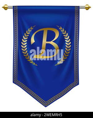 Luxury golden letter B on royal blue pennant for premium brand identity or label. Vector illustration Stock Vector