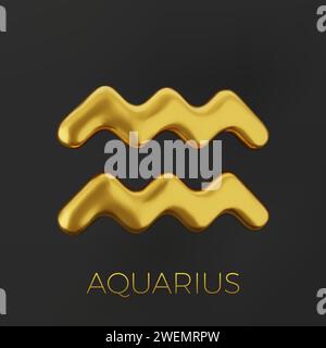 3d golden zodiac sign Aquarius , Gemini and Libra on a dark background ...