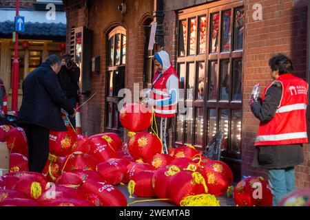 London, England, UK. 26th Jan, 2024. Pile of lanterns is seen in China Town in London as neighbourhood is being decorated ahead of Chinese new year celebrations. (Credit Image: © Tayfun Salci/ZUMA Press Wire) EDITORIAL USAGE ONLY! Not for Commercial USAGE! Stock Photo